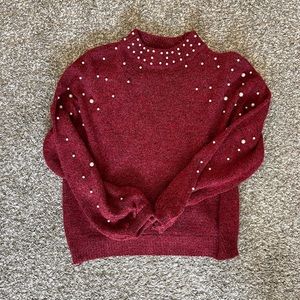 Burgundy sweater with Pearl beading. Worn once for family pictures.